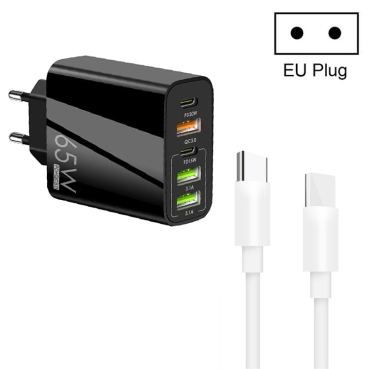 65W Dual PD Type - C + 3 x USB Multi Port Charger with 3A Type - C to Type - C Data Cable, US Plug, EU Plug + Type - C to Type - C Cable - ORIWHIZ