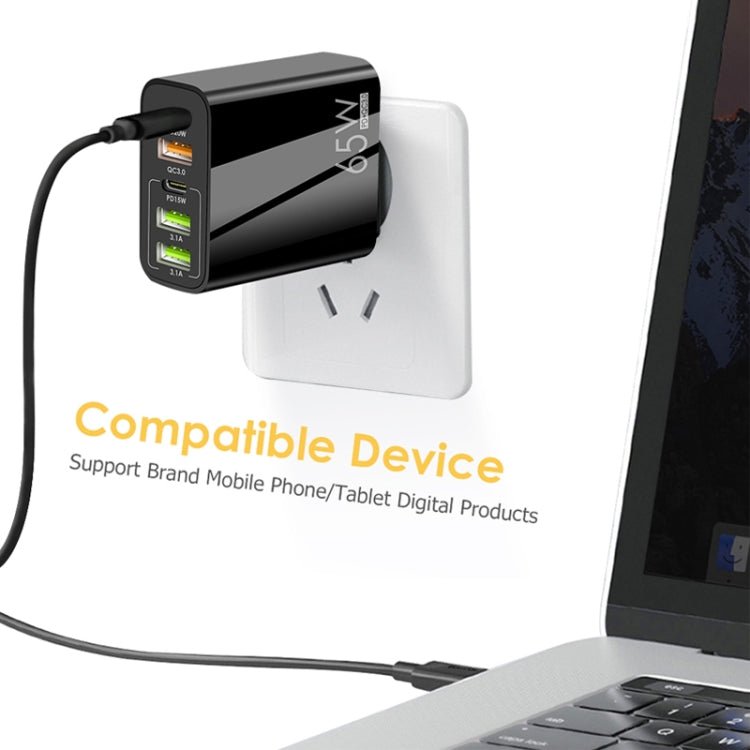 65W Dual PD Type - C + 3 x USB Multi Port Charger with 3A Type - C to Type - C Data Cable, US Plug, EU Plug + Type - C to Type - C Cable - ORIWHIZ