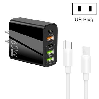 65W Dual PD Type - C + 3 x USB Multi Port Charger with 3A Type - C to Type - C Data Cable, US Plug, US Plug + Type - C to Type - C Cable - ORIWHIZ
