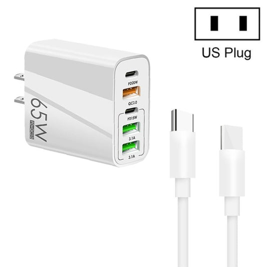 65W Dual PD Type - C + 3 x USB Multi Port Charger with 3A Type - C to Type - C Data Cable, US Plug, US Plug + Type - C to Type - C Cable - ORIWHIZ