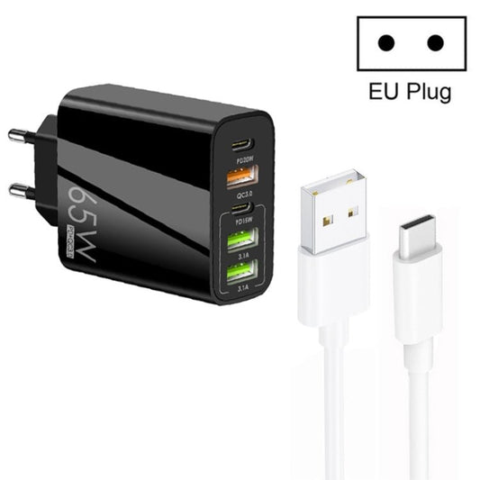 65W Dual PD Type - C + 3 x USB Multi Port Charger with 3A USB to Type - C Data Cable, EU Plug, EU Plug + USB to Type - C Cable - ORIWHIZ