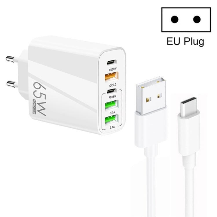 65W Dual PD Type - C + 3 x USB Multi Port Charger with 3A USB to Type - C Data Cable, EU Plug, EU Plug + USB to Type - C Cable - ORIWHIZ