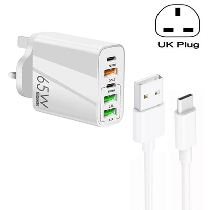 65W Dual PD Type - C + 3 x USB Multi Port Charger with 3A USB to Type - C Data Cable, UK Plug, UK Plug + USB to Type - C Cable - ORIWHIZ