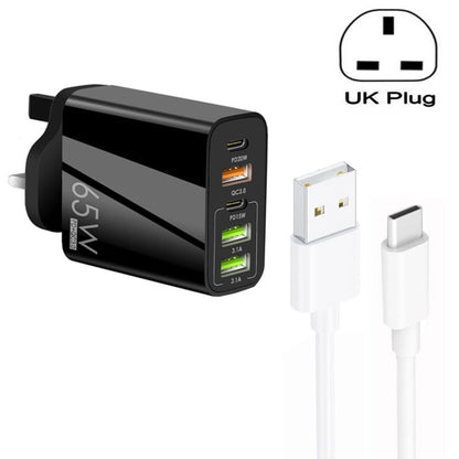 65W Dual PD Type - C + 3 x USB Multi Port Charger with 3A USB to Type - C Data Cable, UK Plug, UK Plug + USB to Type - C Cable - ORIWHIZ