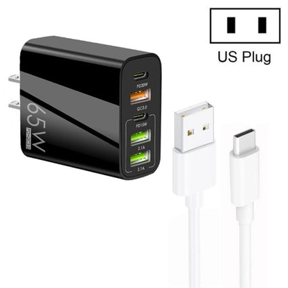 65W Dual PD Type - C + 3 x USB Multi Port Charger with 3A USB to Type - C Data Cable, US Plug, US Plug + USB to Type - C Cable - ORIWHIZ
