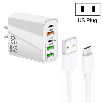 65W Dual PD Type - C + 3 x USB Multi Port Charger with 3A USB to Type - C Data Cable, US Plug, US Plug + USB to Type - C Cable - ORIWHIZ