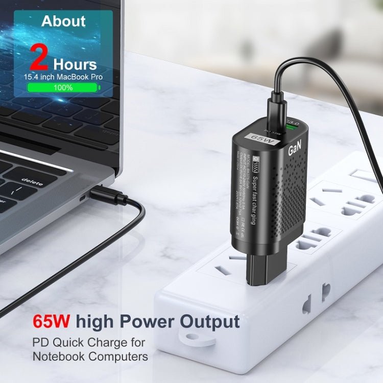 65W GaN Mobile Phone Charger PD Fast Charge Computer Adapter, Black EU Plug, Black UK Plug, Black US Plug, Black AU Plug, Black KR Plug, White EU Plug, White UK Plug, White US Plug, White AU Plug, White KR Plug - ORIWHIZ