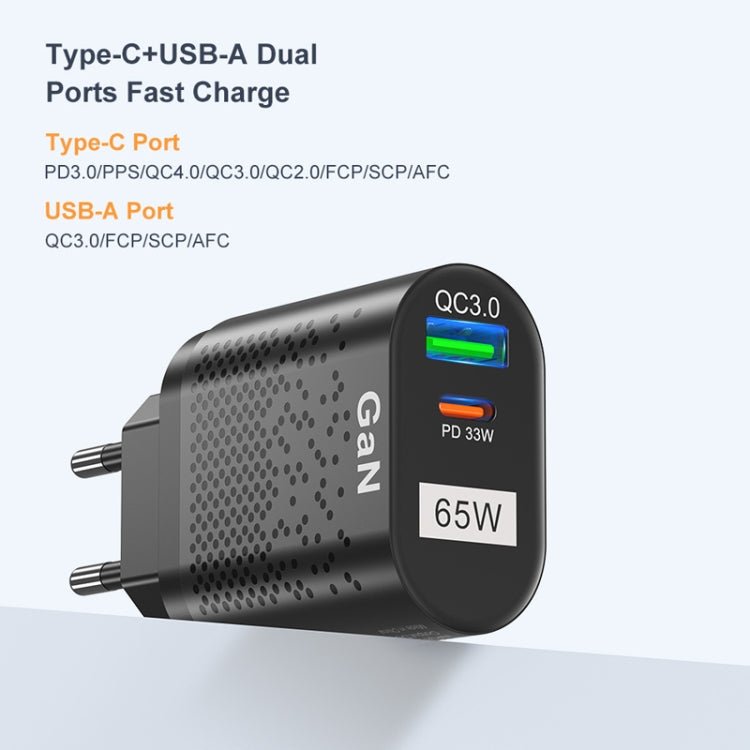 65W GaN Mobile Phone Charger PD Fast Charge Computer Adapter, Black EU Plug, Black UK Plug, Black US Plug, Black AU Plug, Black KR Plug, White EU Plug, White UK Plug, White US Plug, White AU Plug, White KR Plug - ORIWHIZ