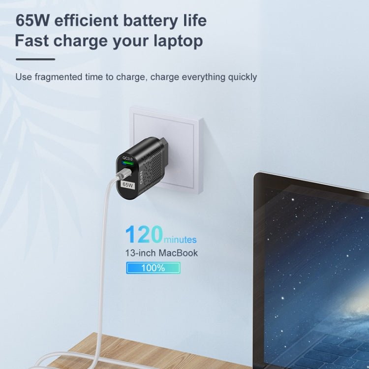 65W GaN Mobile Phone Charger PD Fast Charge Computer Adapter, Black EU Plug, Black UK Plug, Black US Plug, Black AU Plug, Black KR Plug, White EU Plug, White UK Plug, White US Plug, White AU Plug, White KR Plug - ORIWHIZ