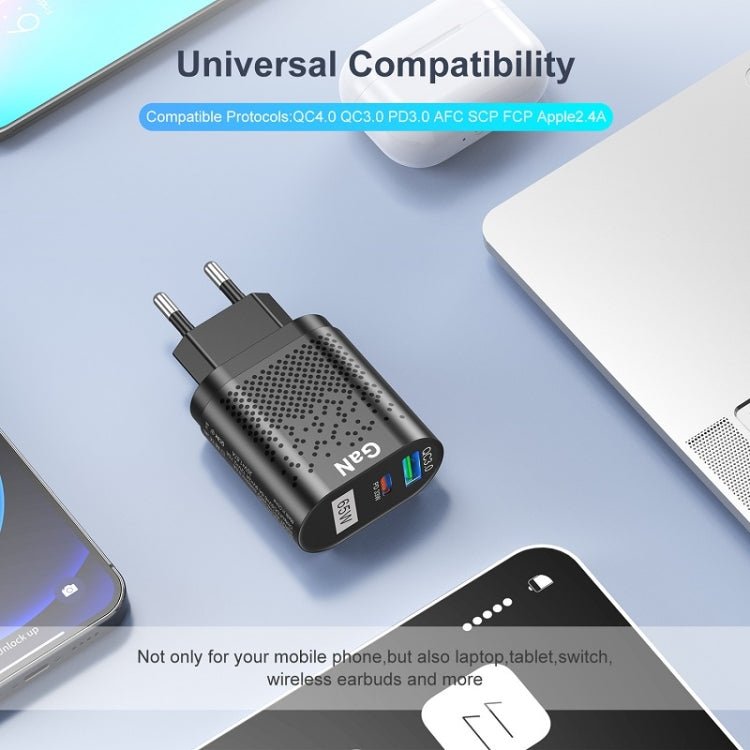 65W GaN Mobile Phone Charger PD Fast Charge Computer Adapter, Black EU Plug, Black UK Plug, Black US Plug, Black AU Plug, Black KR Plug, White EU Plug, White UK Plug, White US Plug, White AU Plug, White KR Plug - ORIWHIZ
