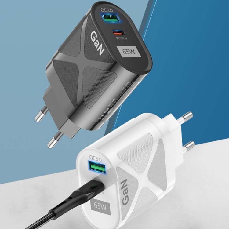 65W GAN PD + QC3.0 Fast Charger Phone Notebook Computer Universal Charging Head, EU Plug Black, UK Plug Black, US Plug Black, AU Plug Black, EU Plug White, UK Plug White, US Plug White, AU Plug White - ORIWHIZ