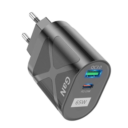 65W GAN PD + QC3.0 Fast Charger Phone Notebook Computer Universal Charging Head, EU Plug Black, UK Plug Black, US Plug Black, AU Plug Black, EU Plug White, UK Plug White, US Plug White, AU Plug White - ORIWHIZ