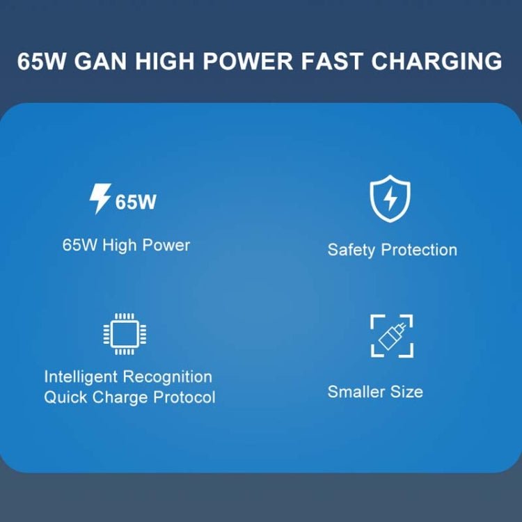 65W GAN PD + QC3.0 Fast Charger Phone Notebook Computer Universal Charging Head, EU Plug Black, UK Plug Black, US Plug Black, AU Plug Black, EU Plug White, UK Plug White, US Plug White, AU Plug White - ORIWHIZ