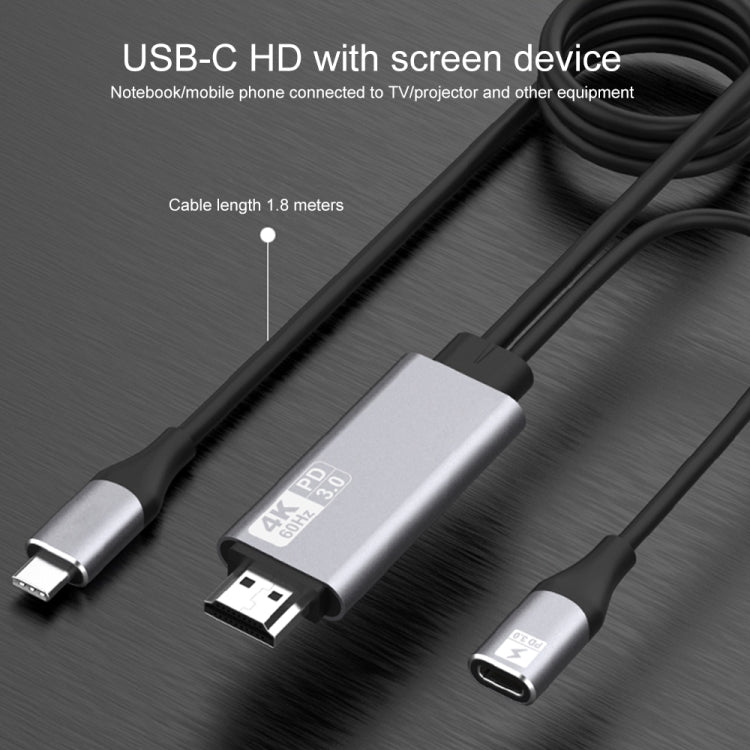 9572PD USB - C / Type - C Male to HDMI Male 4K HD Video Adapter Cable, Cable Length: 1.8m - ORIWHIZ