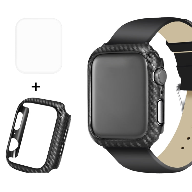 ENKAY Hat-Prince 2 in 1 Carbon Fiber Texture TPU Semi-clad Protective Shell + 3D Full Screen PET Curved Heat Bending HD Screen Protector For Apple Watch Series 6 / 5 / 4 / Watch SE 44mm, For Apple Watch Series 6 / 5 / 4 / Watch SE 44mm