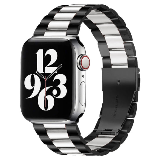 Für Apple Watch Series 10 42mm / 9&8&7 41mm / SE 3&SE 2&6&SE&5&4 40mm / 3&2&1 38mm Faltschließe 3-Glieder-Edelstahlarmband