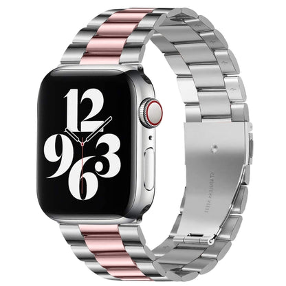 For Apple Watch Series 10 42mm / 9&8&7 41mm / SE 3&SE 2&6&SE&5&4 40mm / 3&2&1 38mm Fold Buckle 3 Beads Stainless Steel Watch Band