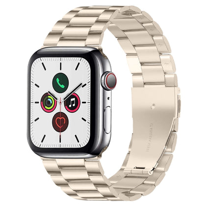 For Apple Watch Series 10 42mm / 9&8&7 41mm / SE 3&SE 2&6&SE&5&4 40mm / 3&2&1 38mm Fold Buckle 3 Beads Stainless Steel Watch Band
