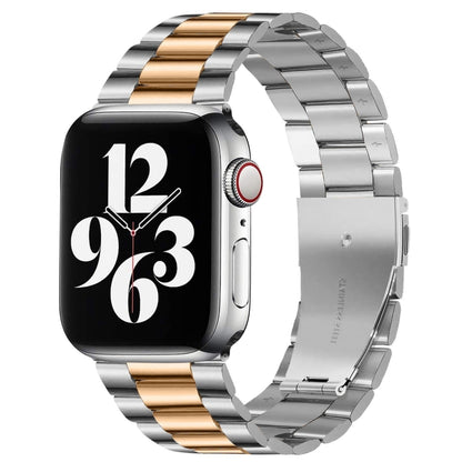 For Apple Watch Series 10 42mm / 9&8&7 41mm / SE 3&SE 2&6&SE&5&4 40mm / 3&2&1 38mm Fold Buckle 3 Beads Stainless Steel Watch Band