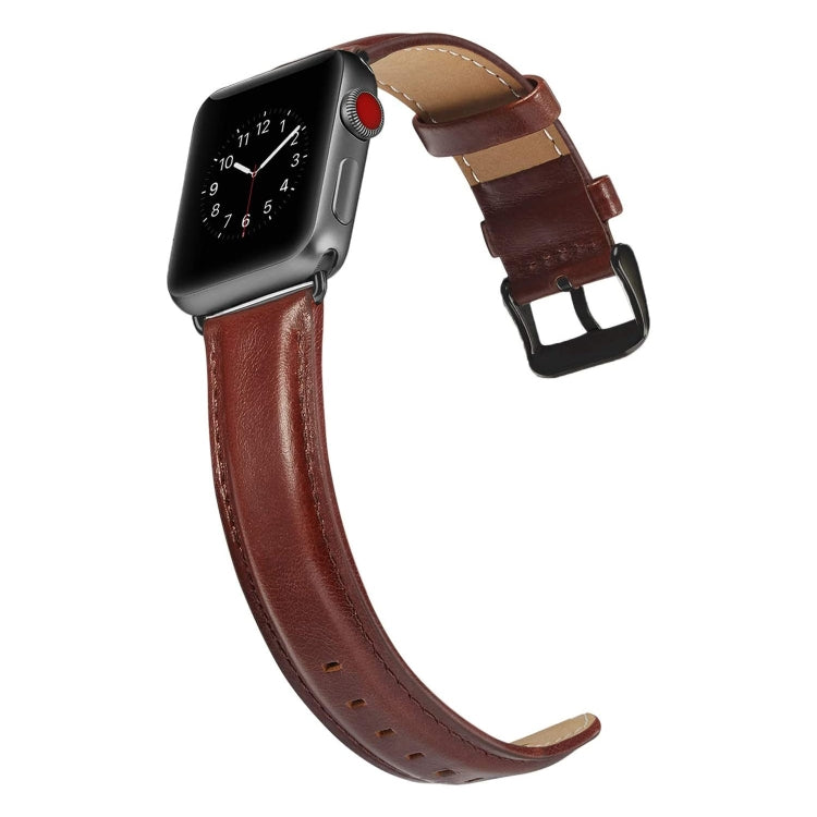 Black Buckle Leather Watch Band For Apple Watch Series 10 42mm / 9&8&7 41mm / SE 3&SE 2&6&SE&5&4 40mm / 3&2&1 38mm, For Apple Watch Series 8&7 41mm / SE 2&6&SE&5&4 40mm / 3&2&1 38mm