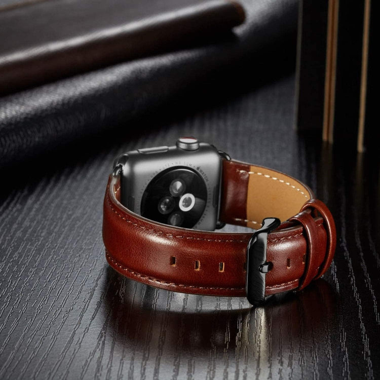 Black Buckle Leather Watch Band For Apple Watch Series 10 42mm / 9&8&7 41mm / SE 3&SE 2&6&SE&5&4 40mm / 3&2&1 38mm, For Apple Watch Series 8&7 41mm / SE 2&6&SE&5&4 40mm / 3&2&1 38mm