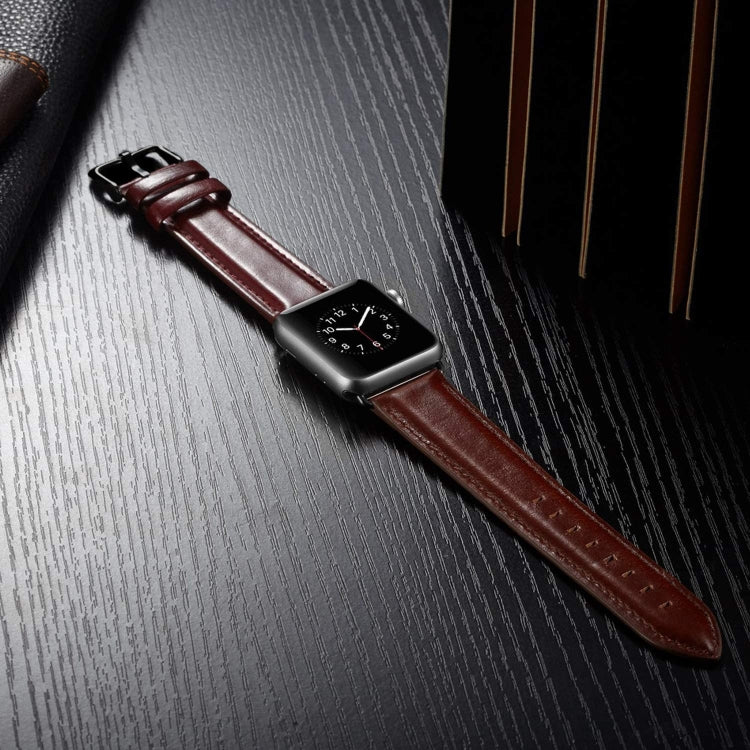 Black Buckle Leather Watch Band For Apple Watch Series 10 42mm / 9&8&7 41mm / SE 3&SE 2&6&SE&5&4 40mm / 3&2&1 38mm, For Apple Watch Series 8&7 41mm / SE 2&6&SE&5&4 40mm / 3&2&1 38mm