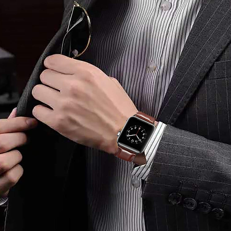 Black Buckle Leather Watch Band For Apple Watch Series 10 42mm / 9&8&7 41mm / SE 3&SE 2&6&SE&5&4 40mm / 3&2&1 38mm, For Apple Watch Series 8&7 41mm / SE 2&6&SE&5&4 40mm / 3&2&1 38mm