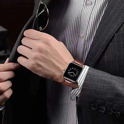 Black Buckle Leather Watch Band For Apple Watch Series 10 42mm / 9&8&7 41mm / SE 3&SE 2&6&SE&5&4 40mm / 3&2&1 38mm, For Apple Watch Series 8&7 41mm / SE 2&6&SE&5&4 40mm / 3&2&1 38mm