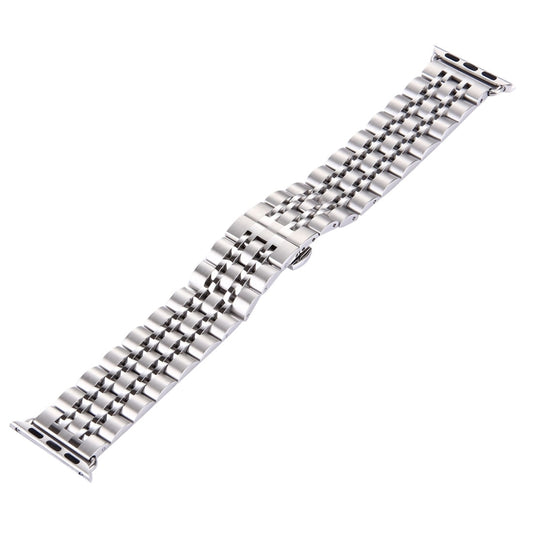 20mm Women Hidden Butterfly Buckle 7 Beads Stainless Steel Watch Band For Apple Watch 38mm(Silver Gold), 20mm Women