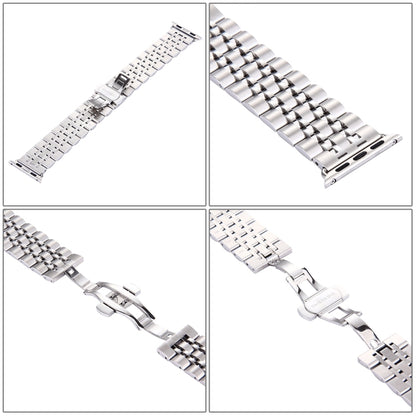Hidden Butterfly Buckle 7 Beads Stainless Steel Watch Band For Apple Watch 42mm(Silver Gold), 20mm Women