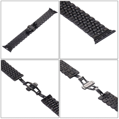 22mm Men Hidden Butterfly Buckle 7 Beads Stainless Steel Watch Band For Apple Watch 38mm, 22mm Men