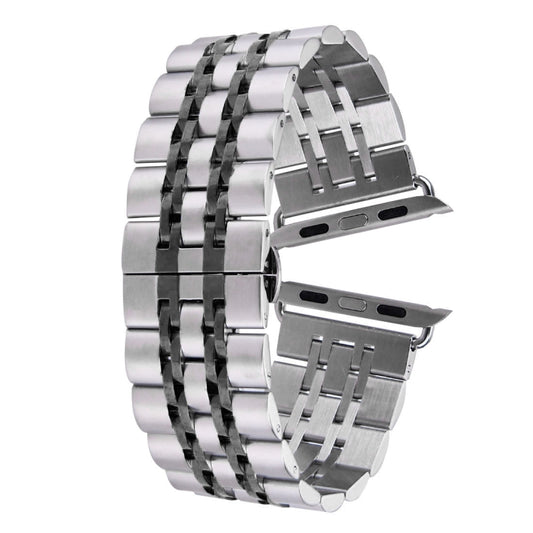 22mm Herren verdeckte Faltschließe 7 Perlen Edelstahl-Armband für Apple Watch 38mm, 22mm Herren