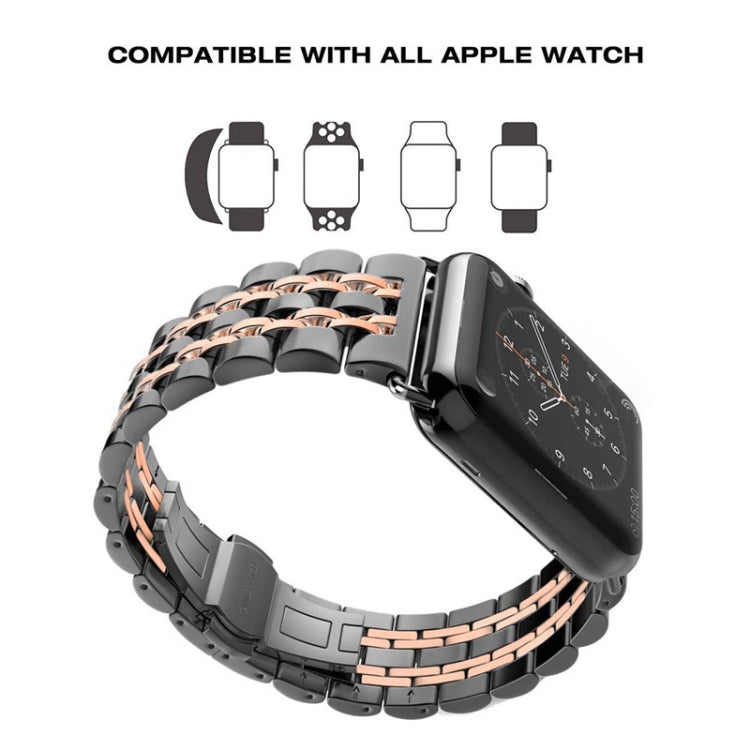 22mm Men Hidden Butterfly Buckle 7 Beads Stainless Steel Watch Band For Apple Watch 42mm, 22mm Men