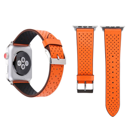 For Apple Watch Series 10 42mm / 9&8&7 41mm / SE 3&SE 2&6&SE&5&4 40mm / 3&2&1 38mm Simple Fashion Genuine Leather Hole Pattern Watch Band, 38mm