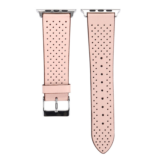 For Apple Watch Series 10 42mm / 9&8&7 41mm / SE 3&SE 2&6&SE&5&4 40mm / 3&2&1 38mm Simple Fashion Genuine Leather Hole Pattern Watch Band, 38mm