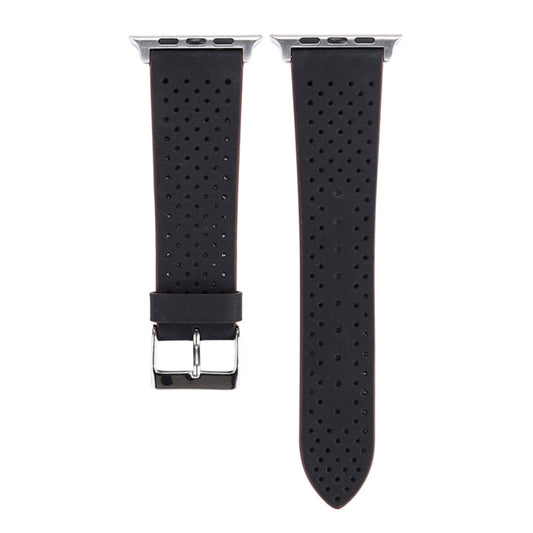 For Apple Watch Ultra 49mm&Watch Ultra 2 49mm / Series 10 46mm / 9&8&7 45mm / SE 3&SE 2&6&SE&5&4 44mm / 3&2&1 42mm Simple Fashion Genuine Leather Hole Pattern Watch Band, 42mm