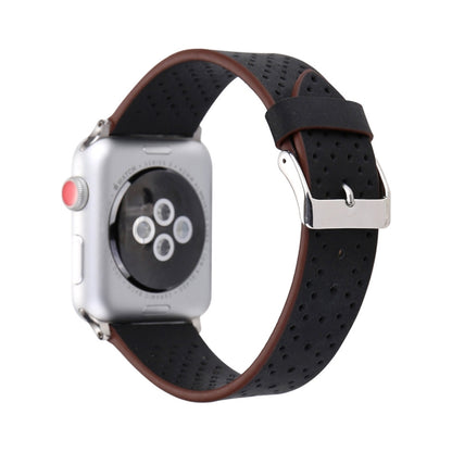 For Apple Watch Ultra 49mm&Watch Ultra 2 49mm / Series 10 46mm / 9&8&7 45mm / SE 3&SE 2&6&SE&5&4 44mm / 3&2&1 42mm Simple Fashion Genuine Leather Hole Pattern Watch Band, 42mm