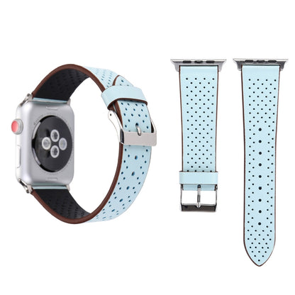 For Apple Watch Ultra 49mm&Watch Ultra 2 49mm / Series 10 46mm / 9&8&7 45mm / SE 3&SE 2&6&SE&5&4 44mm / 3&2&1 42mm Simple Fashion Genuine Leather Hole Pattern Watch Band, 42mm