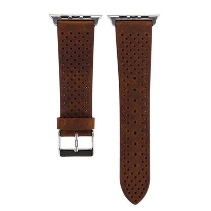 For Apple Watch Ultra 49mm&Watch Ultra 2 49mm / Series 10 46mm / 9&8&7 45mm / SE 3&SE 2&6&SE&5&4 44mm / 3&2&1 42mm Simple Fashion Genuine Leather Hole Pattern Watch Band, 42mm