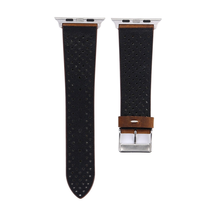 For Apple Watch Ultra 49mm&Watch Ultra 2 49mm / Series 10 46mm / 9&8&7 45mm / SE 3&SE 2&6&SE&5&4 44mm / 3&2&1 42mm Simple Fashion Genuine Leather Hole Pattern Watch Band, 42mm