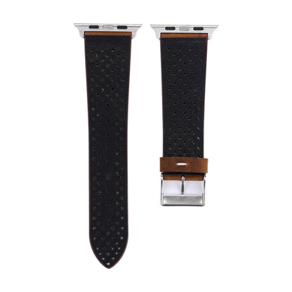 For Apple Watch Ultra 49mm&Watch Ultra 2 49mm / Series 10 46mm / 9&8&7 45mm / SE 3&SE 2&6&SE&5&4 44mm / 3&2&1 42mm Simple Fashion Genuine Leather Hole Pattern Watch Band, 42mm