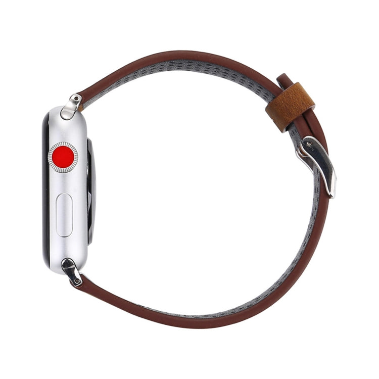 For Apple Watch Ultra 49mm&Watch Ultra 2 49mm / Series 10 46mm / 9&8&7 45mm / SE 3&SE 2&6&SE&5&4 44mm / 3&2&1 42mm Simple Fashion Genuine Leather Hole Pattern Watch Band, 42mm