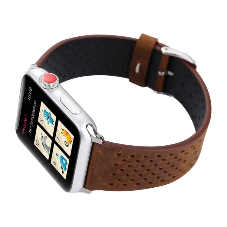 For Apple Watch Ultra 49mm&Watch Ultra 2 49mm / Series 10 46mm / 9&8&7 45mm / SE 3&SE 2&6&SE&5&4 44mm / 3&2&1 42mm Simple Fashion Genuine Leather Hole Pattern Watch Band, 42mm