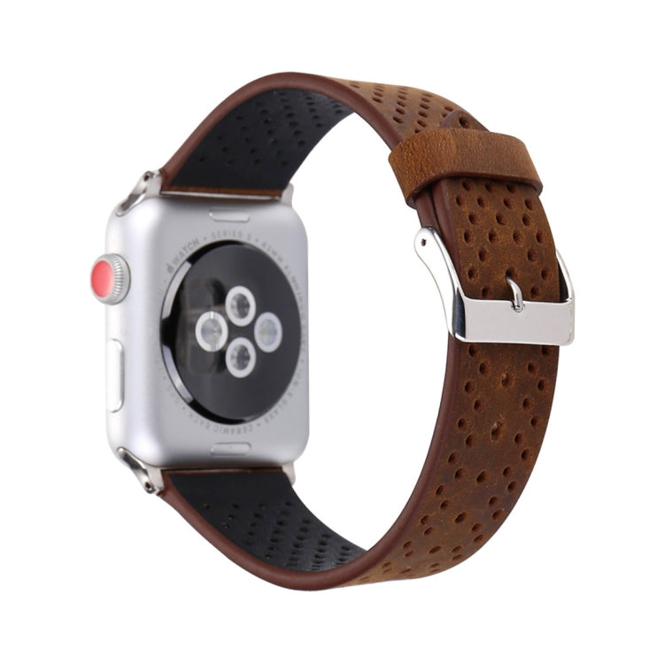 For Apple Watch Ultra 49mm&Watch Ultra 2 49mm / Series 10 46mm / 9&8&7 45mm / SE 3&SE 2&6&SE&5&4 44mm / 3&2&1 42mm Simple Fashion Genuine Leather Hole Pattern Watch Band, 42mm