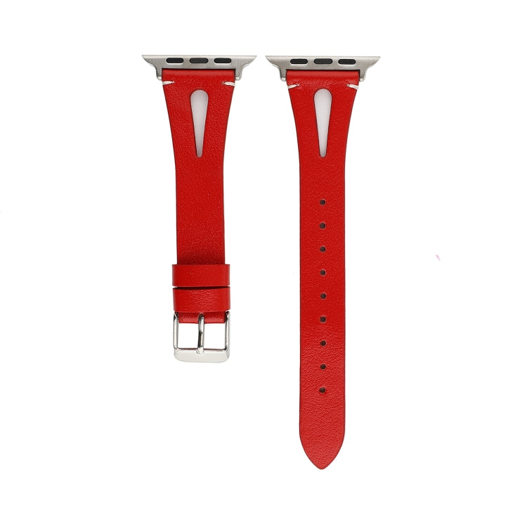Simple V-shaped Leather Watch Band for Apple Watch Series 7 41mm / 6 & SE & 5 & 4 40mm / 3 & 2 & 1 38mm