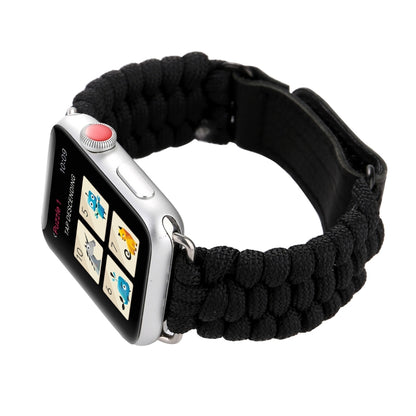 Magic Paste Genuine Leather Umbrella Rope Nylon Wrist Watch Band with and Stainless Steel Buckle for Apple Watch Series 10 42mm / 9&8&7 41mm / SE 3&SE 2&6&SE&5&4 40mm / 3&2&1 38mm, 7 41mm / 6&SE&5&4 40mm / 3&2&1 38mm