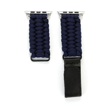 Magic Paste Genuine Leather Umbrella Rope Nylon Wrist Watch Band with and Stainless Steel Buckle for Apple Watch Series 10 42mm / 9&8&7 41mm / SE 3&SE 2&6&SE&5&4 40mm / 3&2&1 38mm, 7 41mm / 6&SE&5&4 40mm / 3&2&1 38mm