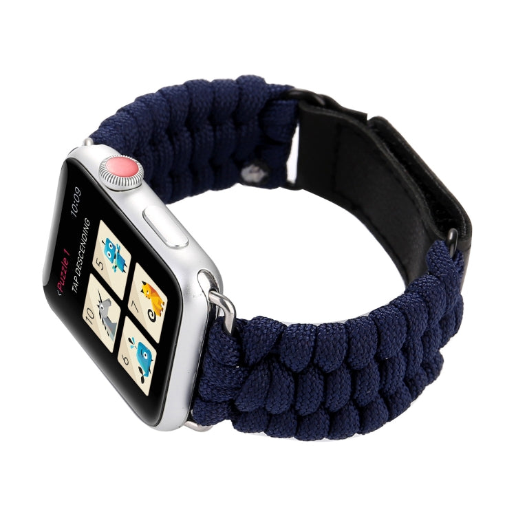 Magic Paste Genuine Leather Umbrella Rope Nylon Wrist Watch Band with and Stainless Steel Buckle for Apple Watch Series 10 42mm / 9&8&7 41mm / SE 3&SE 2&6&SE&5&4 40mm / 3&2&1 38mm, 7 41mm / 6&SE&5&4 40mm / 3&2&1 38mm