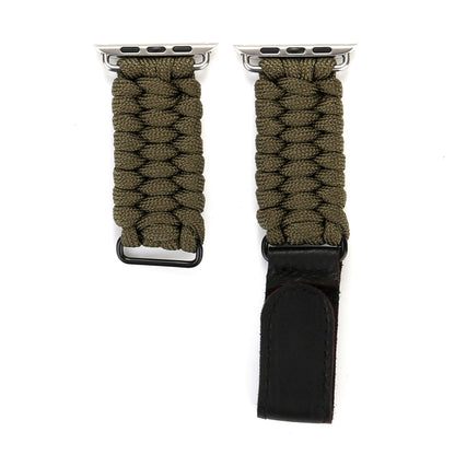 Magic Paste Genuine Leather Umbrella Rope Nylon Wrist Watch Band with Stainless Steel Buckle for Apple Watch Ultra 49mm&Watch Ultra 2 49mm / Series 10 46mm / 9&8&7 45mm / SE 3&SE 2&6&SE&5&4 44mm / 3&2&1 42mm, 7 45mm / 6&SE&5&4 44mm / 3&2&1 42mm