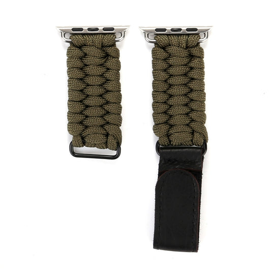 Magic Paste Genuine Leather Umbrella Rope Nylon Wrist Watch Band with Stainless Steel Buckle for Apple Watch Ultra 49mm&Watch Ultra 2 49mm / Series 10 46mm / 9&8&7 45mm / SE 3&SE 2&6&SE&5&4 44mm / 3&2&1 42mm, 7 45mm / 6&SE&5&4 44mm / 3&2&1 42mm